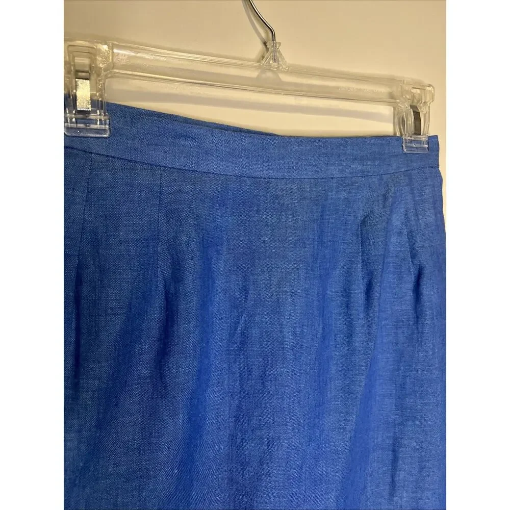 100 % Linen Shell, Lined Blue Pencil Skirt Natural‎ Fiber Size 4